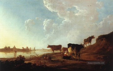  Landschaft Werke - Flußlandschaft mit Milking Frau Landschaftsmaler Aelbert Cuyp